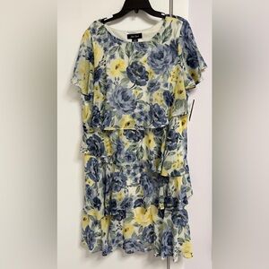 Jessica Howard blue and yellow floral tiered midi dress Size 18